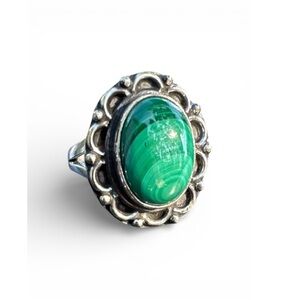Malachite Solid 925 Sterling Silver Ring 8.5